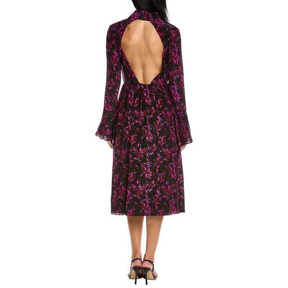 Les Rêveries Womens  Ruffle Cuff Silk Shirtdress, Black - Picture 2 of 3